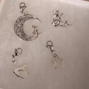 Silver Cat & Paw Charm Set